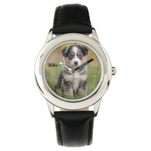 Cute Kid's Australian Shepherd Personalized Watch