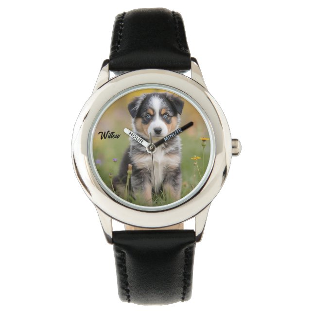 Cute Kid's Australian Shepherd Personalized Watch (Front)