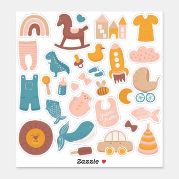 Cute Kids Baby Animals And Toy. Funny Nursery Sticker by RemioniArt at Zazzle