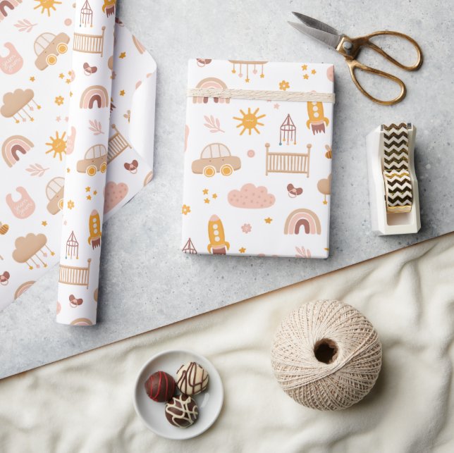 Cute kids baby pattern. Funny animal toy nursery Wrapping Paper (Crafts)