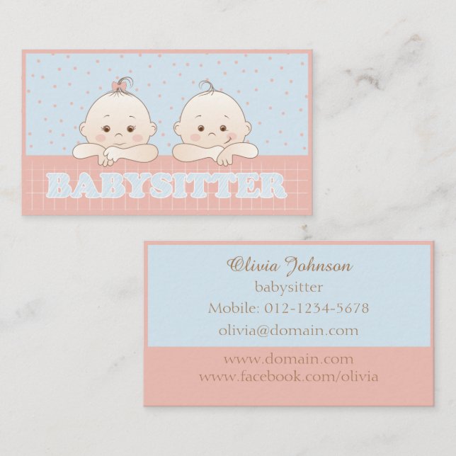Cute Kids Babysitter Pastel Color Business Card (Front/Back)