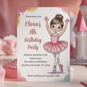 Cute Kids Ballerina Birthday Invitation