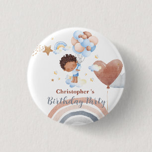 Cute kids Balloon African american boys Birthday Button