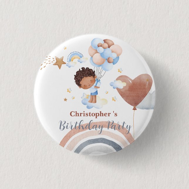 Cute kids Balloon African american boys Birthday Button (Front)