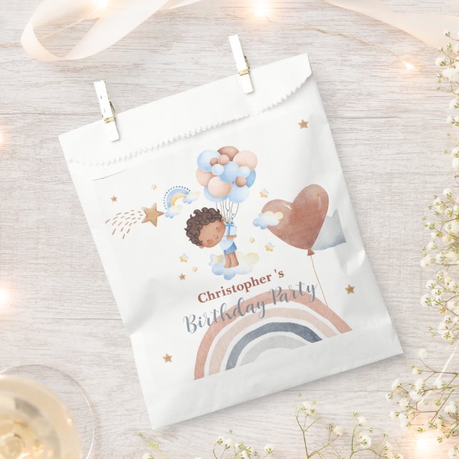 Cute kids Balloon African american boys Birthday Favor Bag (Clipped)