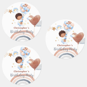 Cute kids Balloon African american boys Birthday Labels