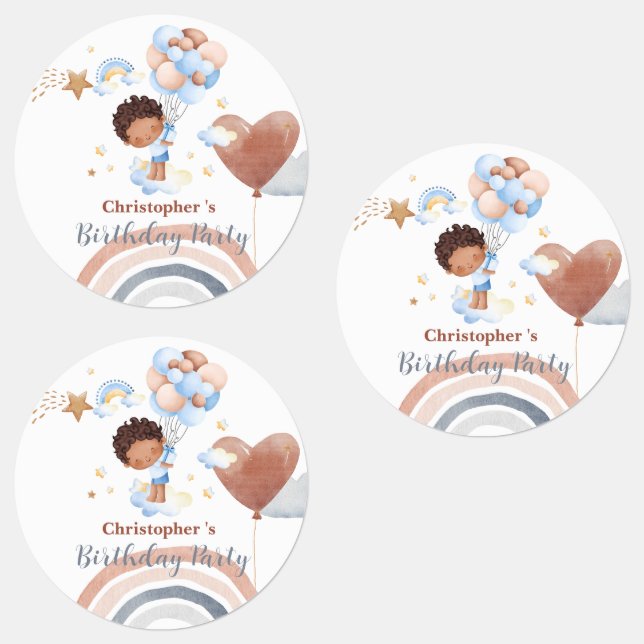 Cute kids Balloon African american boys Birthday Labels (Group)