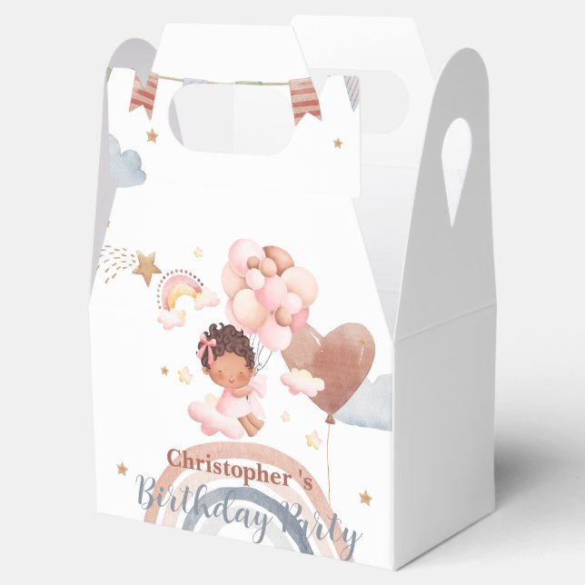 Cute kids Balloon African american girls Birthday Favor Boxes (Opened)