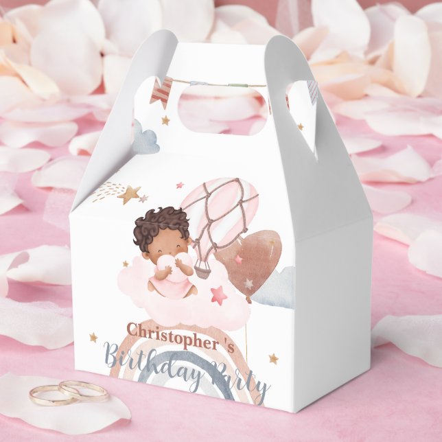 Cute kids Balloon African american girls Birthday Favor Boxes (Wedding)