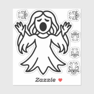 Cute Kids Banshee Sigil Spooky Ghost Line Art Sticker