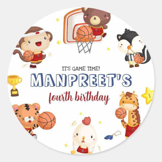 Cute Kids Basketball  Classic Round Sticker (Front)