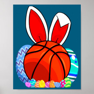 Cute kids basketball easter egg bunny t shirt  poster