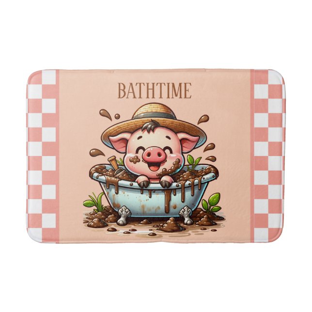 Cute kids bathroom pig add text  bath mat (Front)