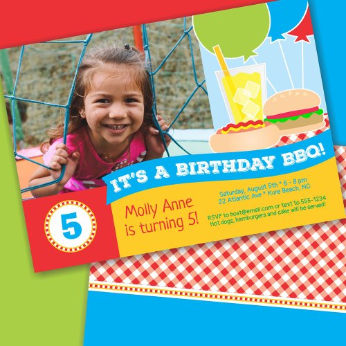 Cute Kids BBQ Birthday Party Photo Invitation