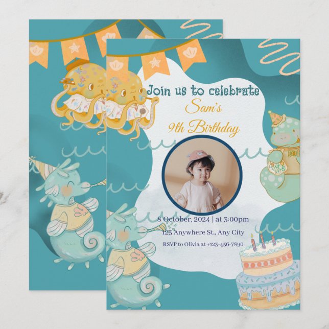 Cute Kids Birthday Invitation (Front/Back)