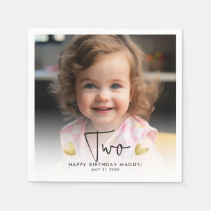 Cute Kid's Birthday Party Custom Photo Year Napkins