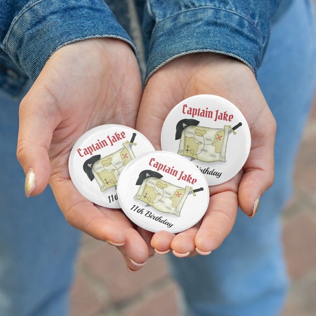 Cute Kids Birthday Party Pirate Favor Custom Button (Pirate themed birthday party custom buttons.)