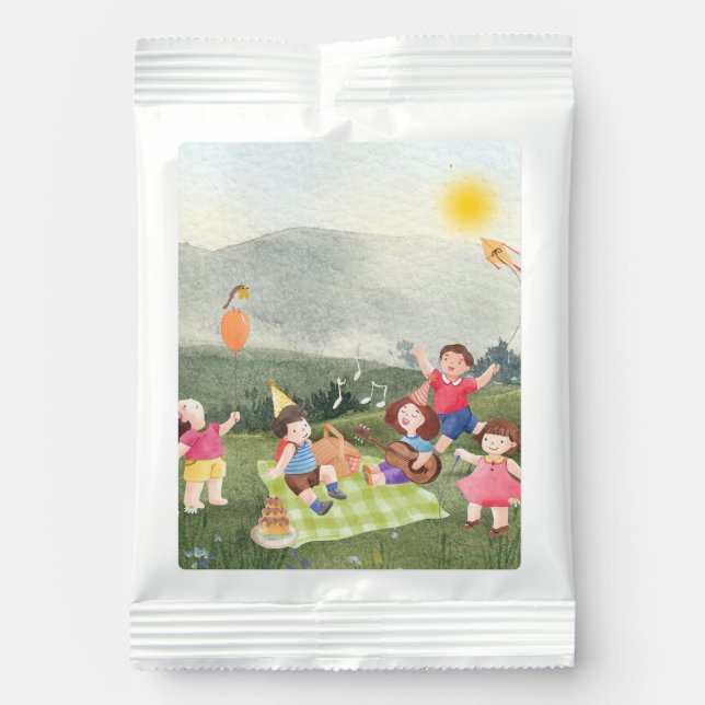 Cute Kids Birthday Picnic Favor Bags Lemonade Drink Mix (Front)