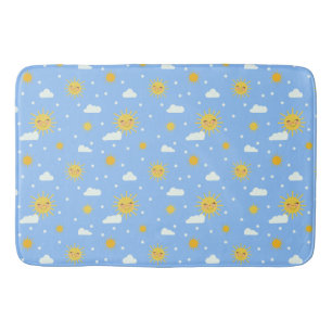 Cute Kids Blue And Yellow Sunshine Sky Bath Mat