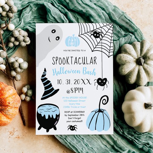 Cute kids blue Halloween illustrations party Invitation