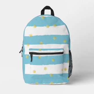 Cute Kid's Blue Stripes and Dots with Name Printed Printed Backpack