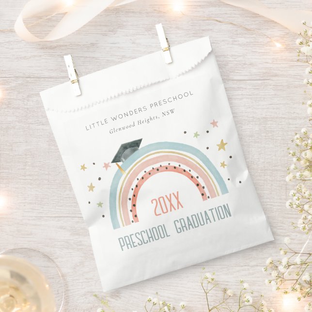 Cute Kids Boho Rainbow Stars Preschool Graduation Favor Bag (Clipped)