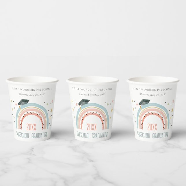Cute Kids Boho Rainbow Stars Preschool Graduation Paper Cups (Multi)