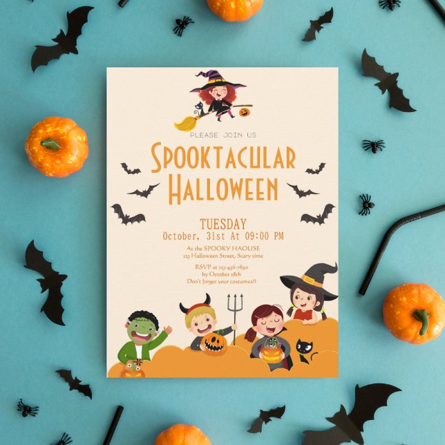 Cute kids boo Spooktacular Halloween invitation (Creator Uploaded)