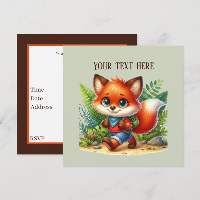 Cute kids Camping & Hiking fox party  Invitation (Front/Back)