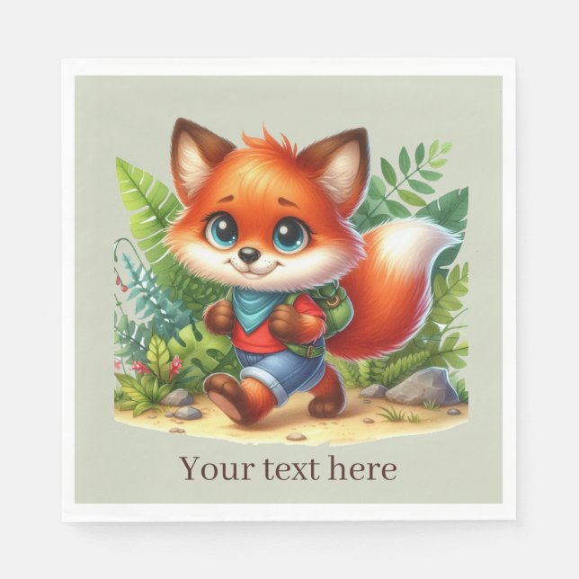 Cute kids Camping & Hiking fox party  Napkins (Front)