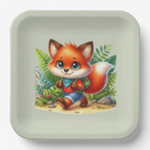 Cute kids Camping & Hiking fox party Paper Plates