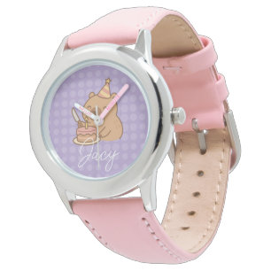 Cute Kids Capybara eating cake Birthday Purple Watch