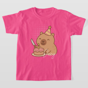Cute Kids Capybara eating cake Birthday T-Shirt