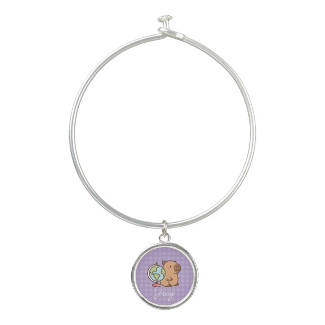 Cute Kids Capybara School Bangle Bracelet (Front)