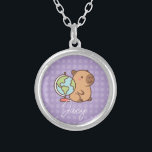 Cute Kids Capybara School Silver Plated Necklace<br><div class="desc">Cute Capy necklace for kids</div>