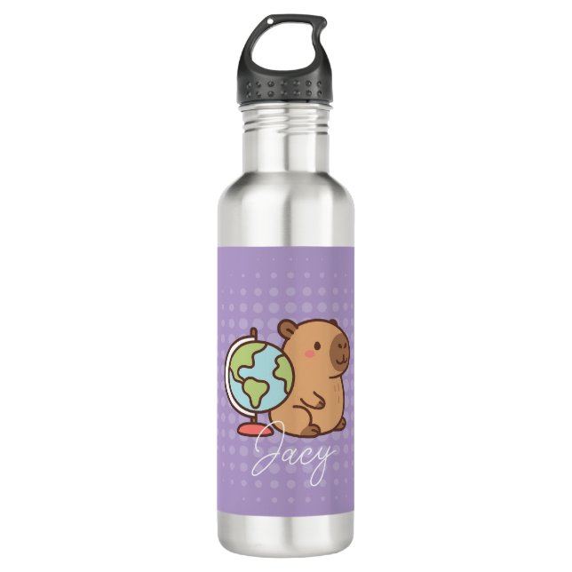 Cute Kids Capybara School Stainless Steel Water Bottle (Front)