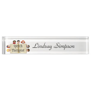 Cute Kids Cartoon Book Speech Therapist Desk Name Plate