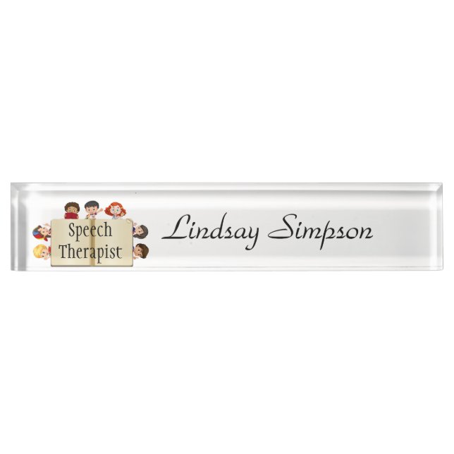 Cute Kids Cartoon Book Speech Therapist Desk Name Plate (Front)