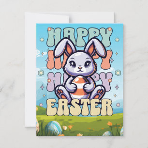 Cute Kids Cartoon Bunny Egg Happy Easter Holiday Card