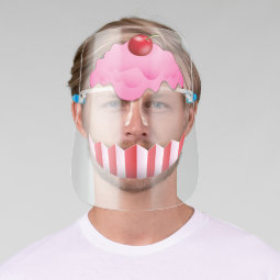 Cute Kids Cartoon Cupcake Frosting Cherry Face Shield | Zazzle