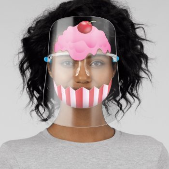 Cute Kids Cartoon Cupcake Frosting Cherry Face Shield by wasootch at Zazzle