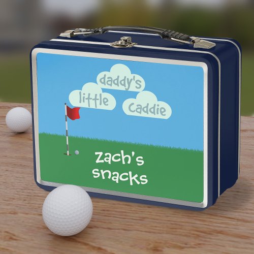 Cute Kids Cartoon Golf Daddys Little Caddie Metal Lunch Box