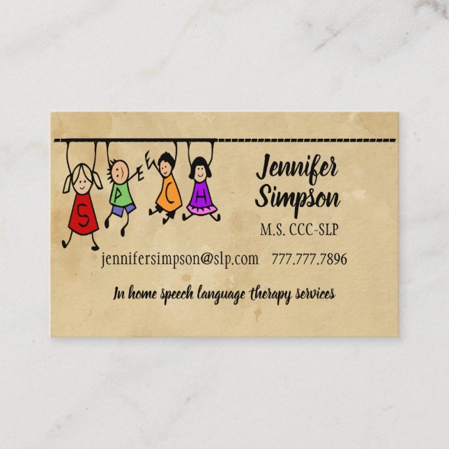 Cute Kids Cartoon Holding Speech Words Business Ca Business Card (Front)