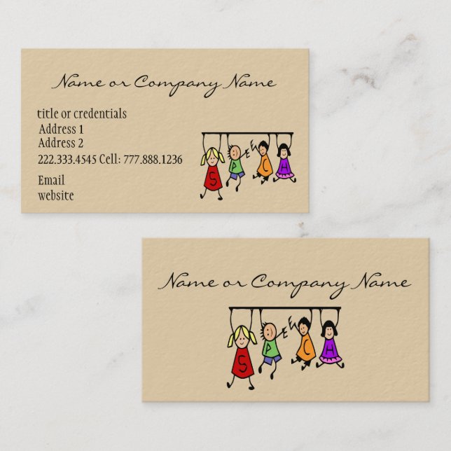 Cute Kids Cartoon Holding Speech Words Business Card (Front/Back)