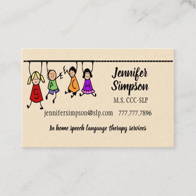 Cute Kids Cartoon Holding Speech Words Business Card (Front)