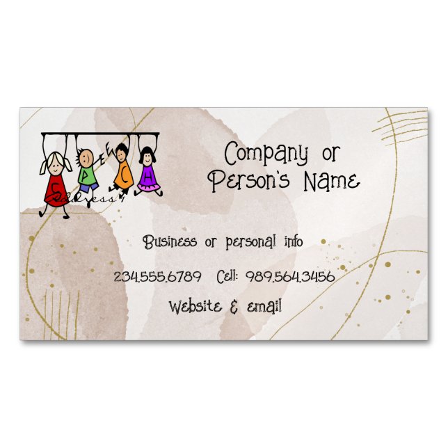 Cute Kids Cartoon Holding Speech Words   Business Card Magnet (Front)