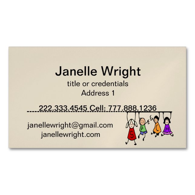 Cute Kids Cartoon Holding Speech Words  Business Card Magnet (Front)