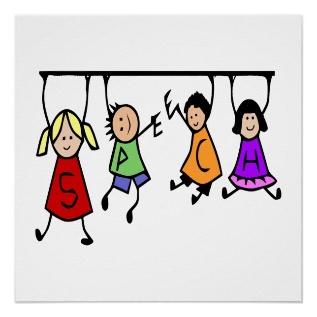 Cute Kids Cartoon Holding Speech Words Poster (Front)
