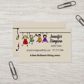 Cute Kids Cartoon Holding Teach Word Business Card by countrymousestudio at Zazzle