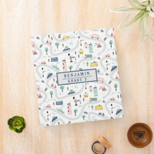 Cute Kids Cartoon Roads Cars City Town Pattern 3 Ring Binder